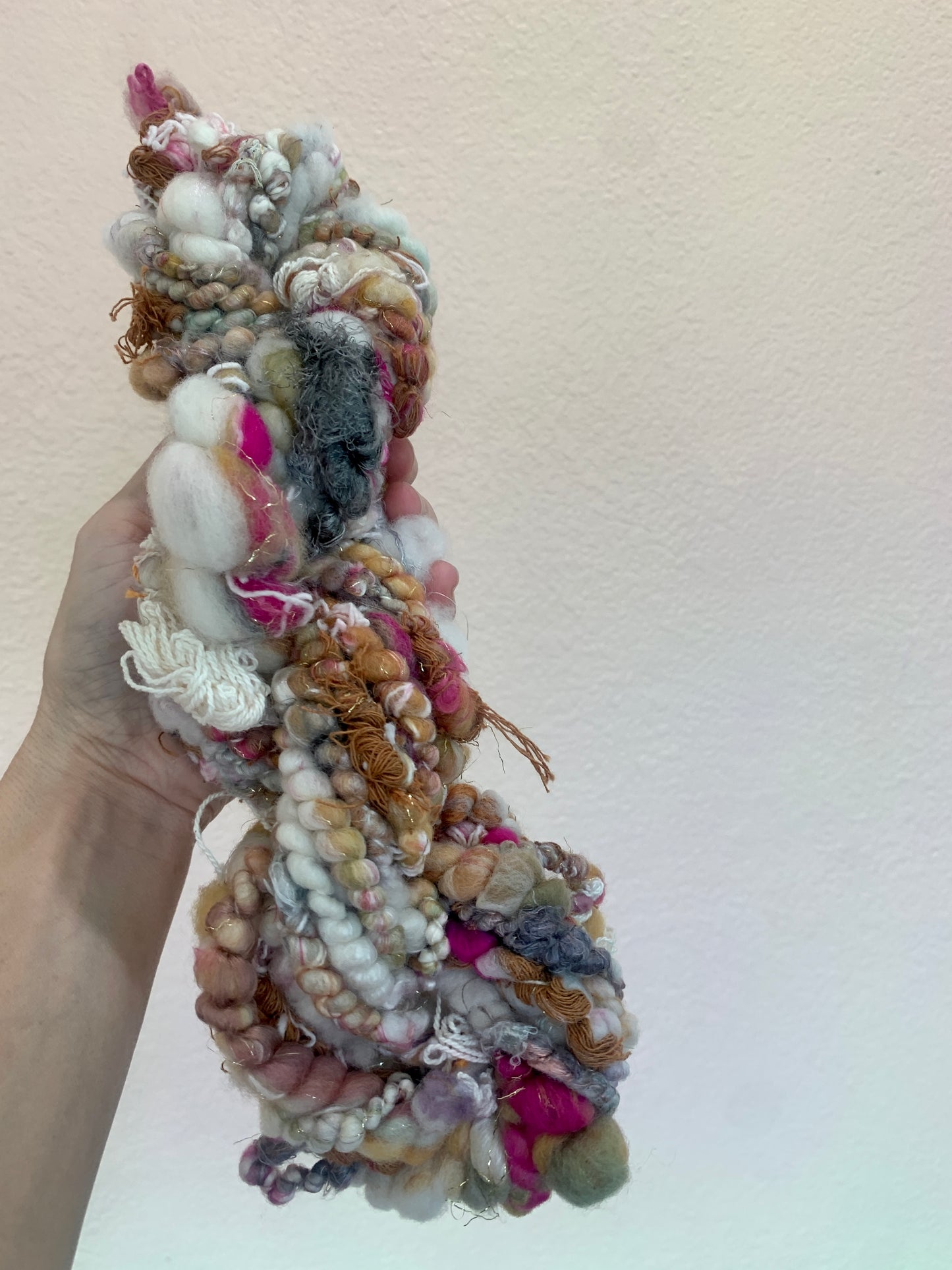 Handspun Art Yarn Coil Plied with Scraps