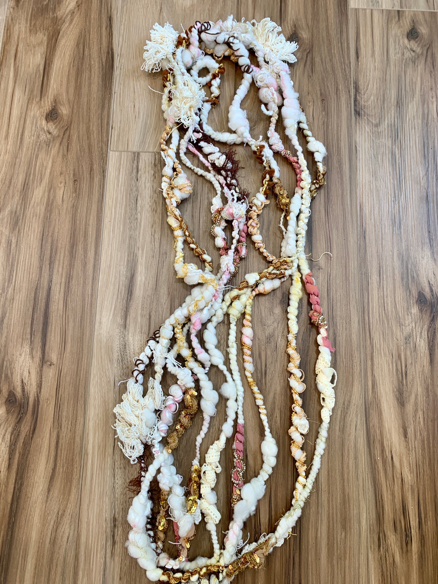 Handspun Art Yarn with Sari Scraps and Trim