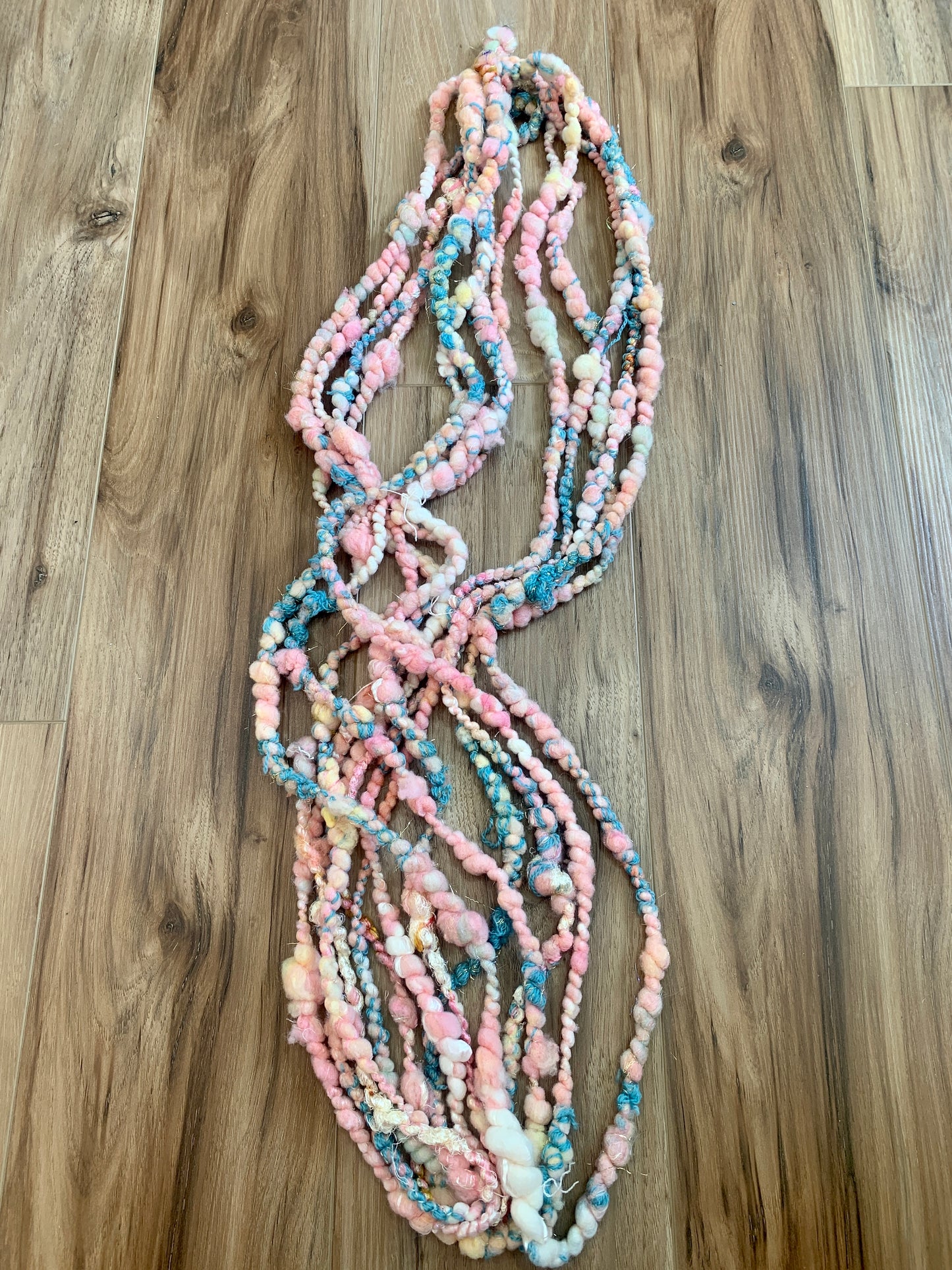 Handspun Art Yarn Coil Plied with Scraps