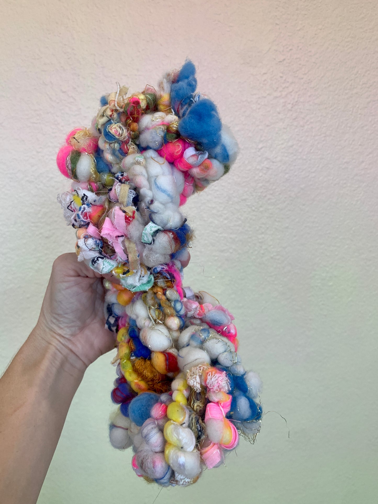 Handspun Art Yarn Coil Plied with Scraps