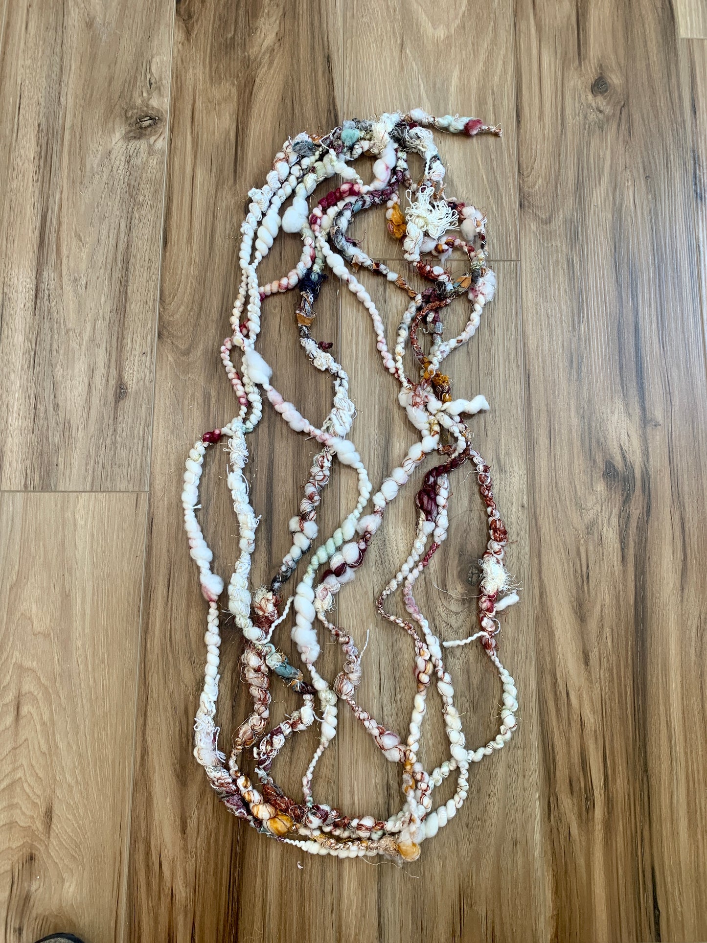 Handspun Art Yarn Coil Plied with Scraps