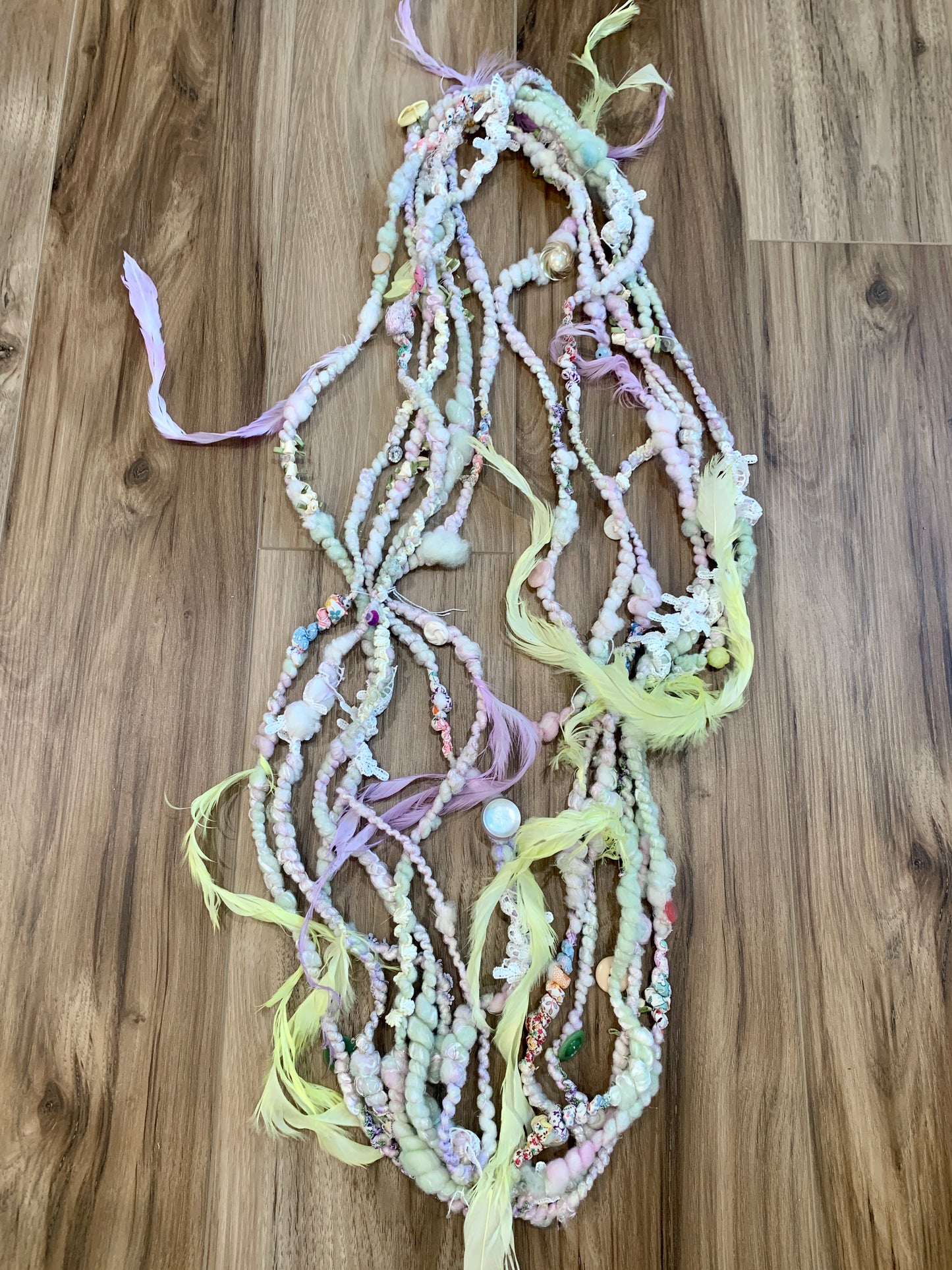 Antique Button and Antique Fabric Scrap Handspun Art Yarn