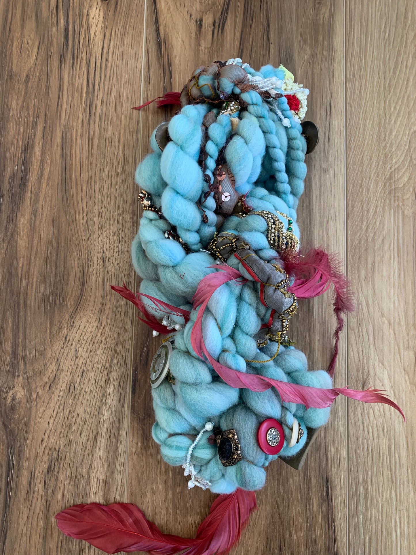 Feather Jumbo Fabric Art Yarn: Super Shells in Smokey Sage Blue