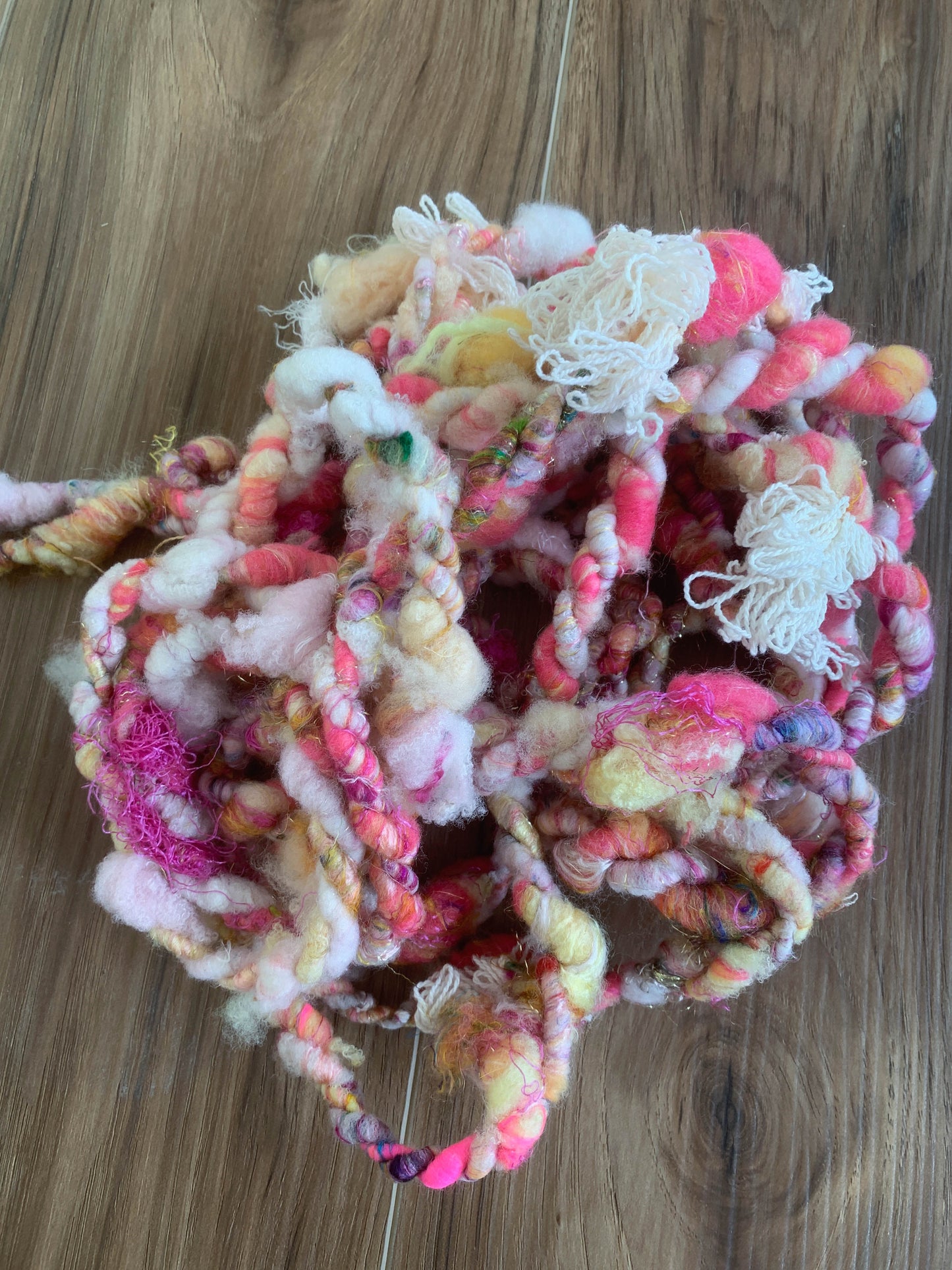 Handspun Art Yarn: Hot Pink Textured Two-Ply Half Skein