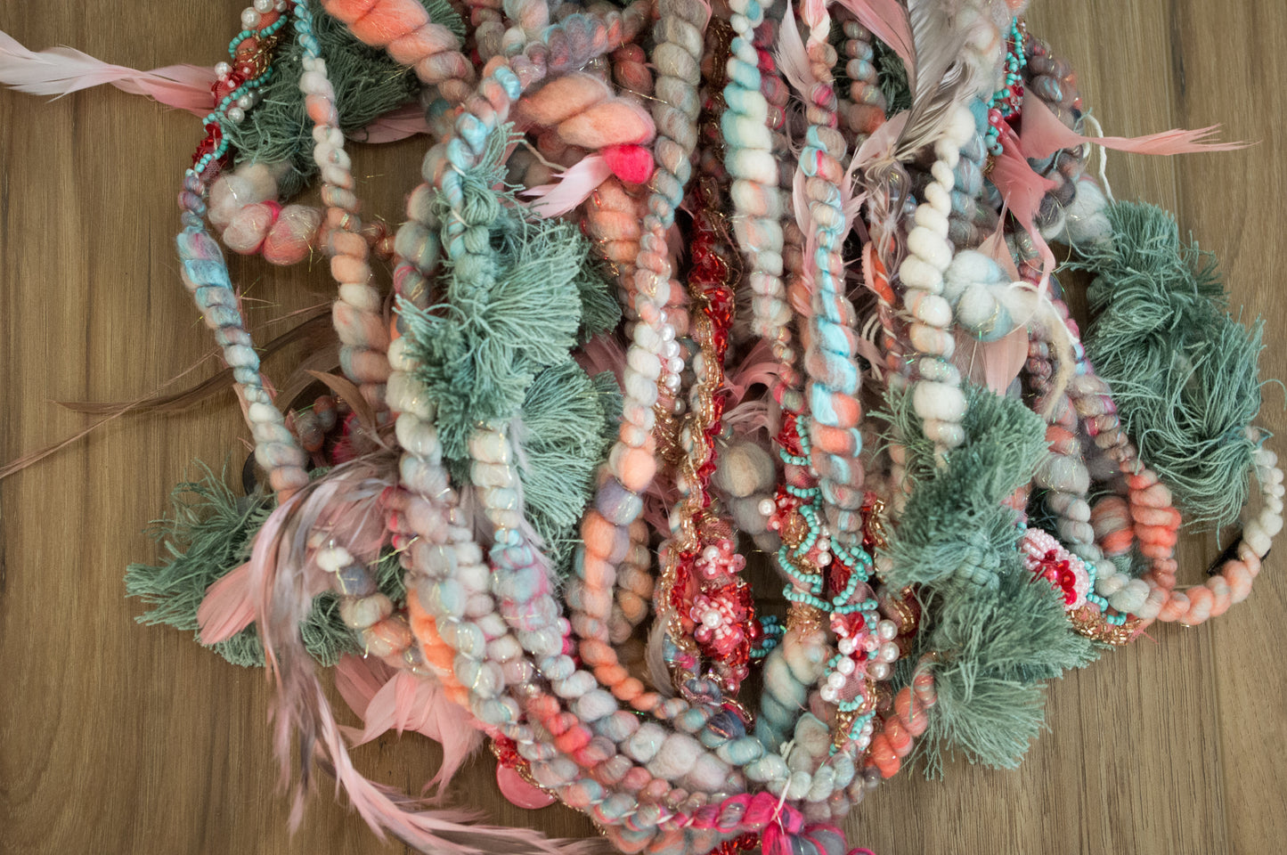 New Listing: Antique Button and Fabric Scrap Handspun Art Yarn