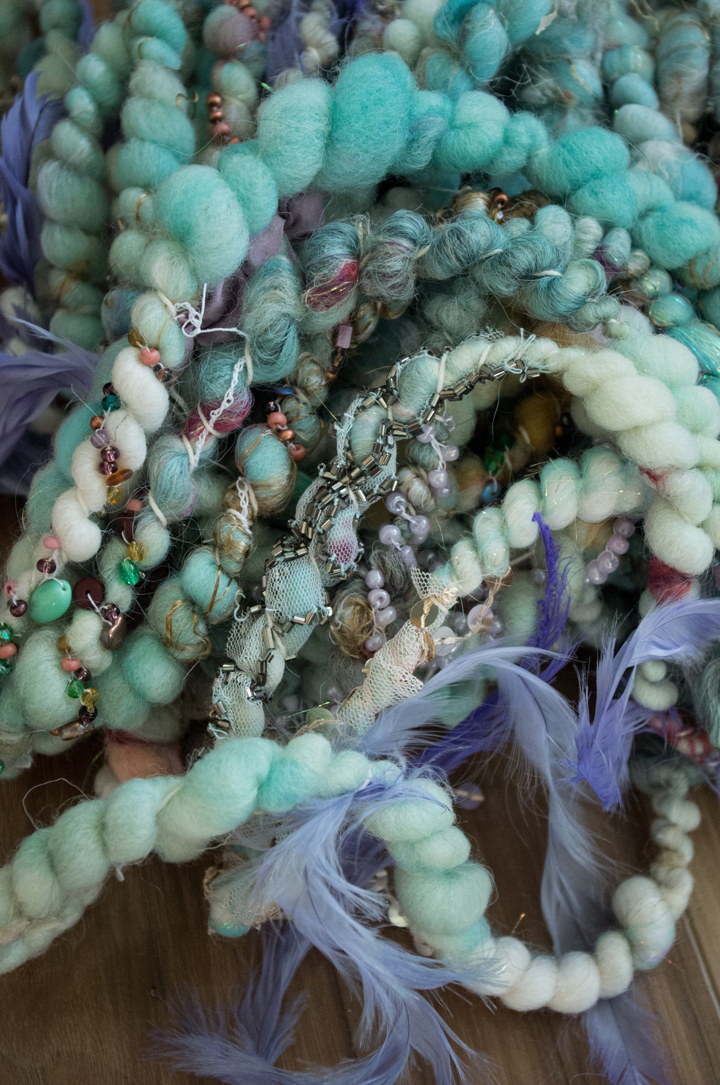 New Listing: Bulky Beaded Fabric Scrap Handspun Art Yarn