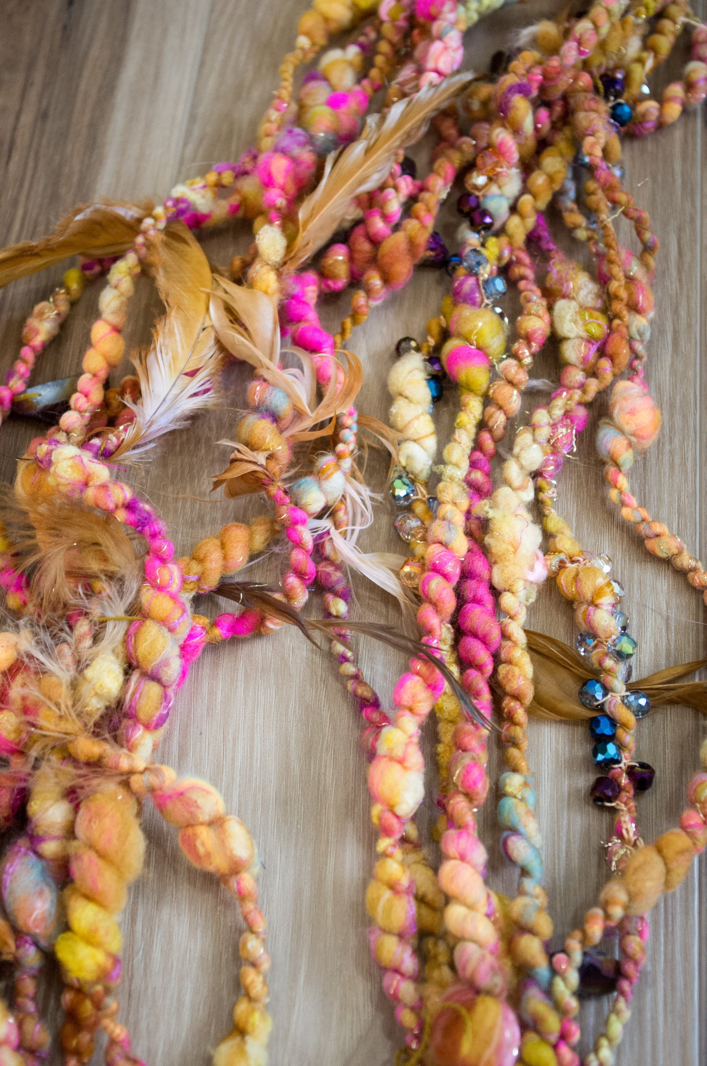 New Listing: Feather Beaded Handspun Art Yarn