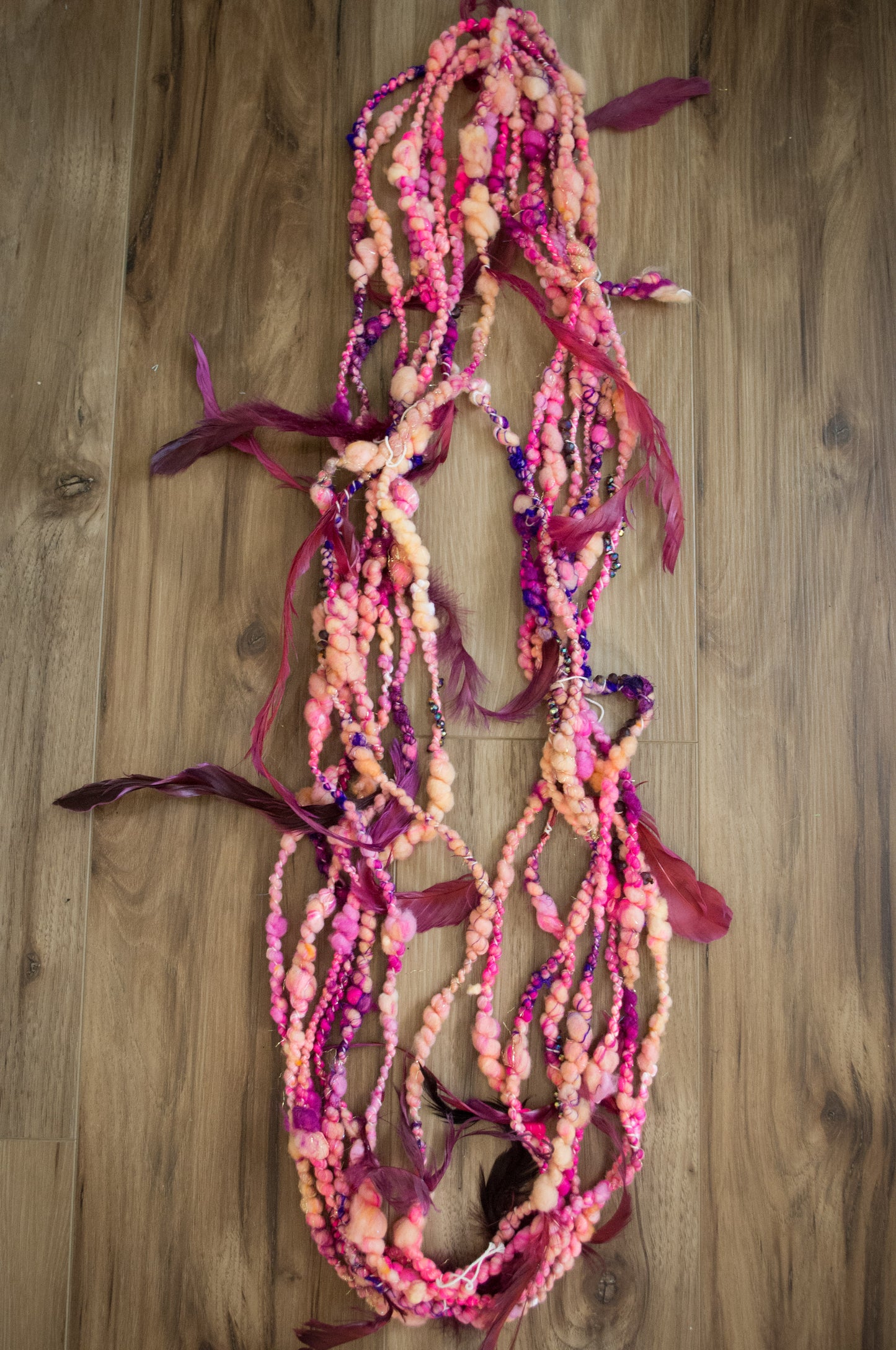 New Listing: Feather Beaded Handspun Art Yarn