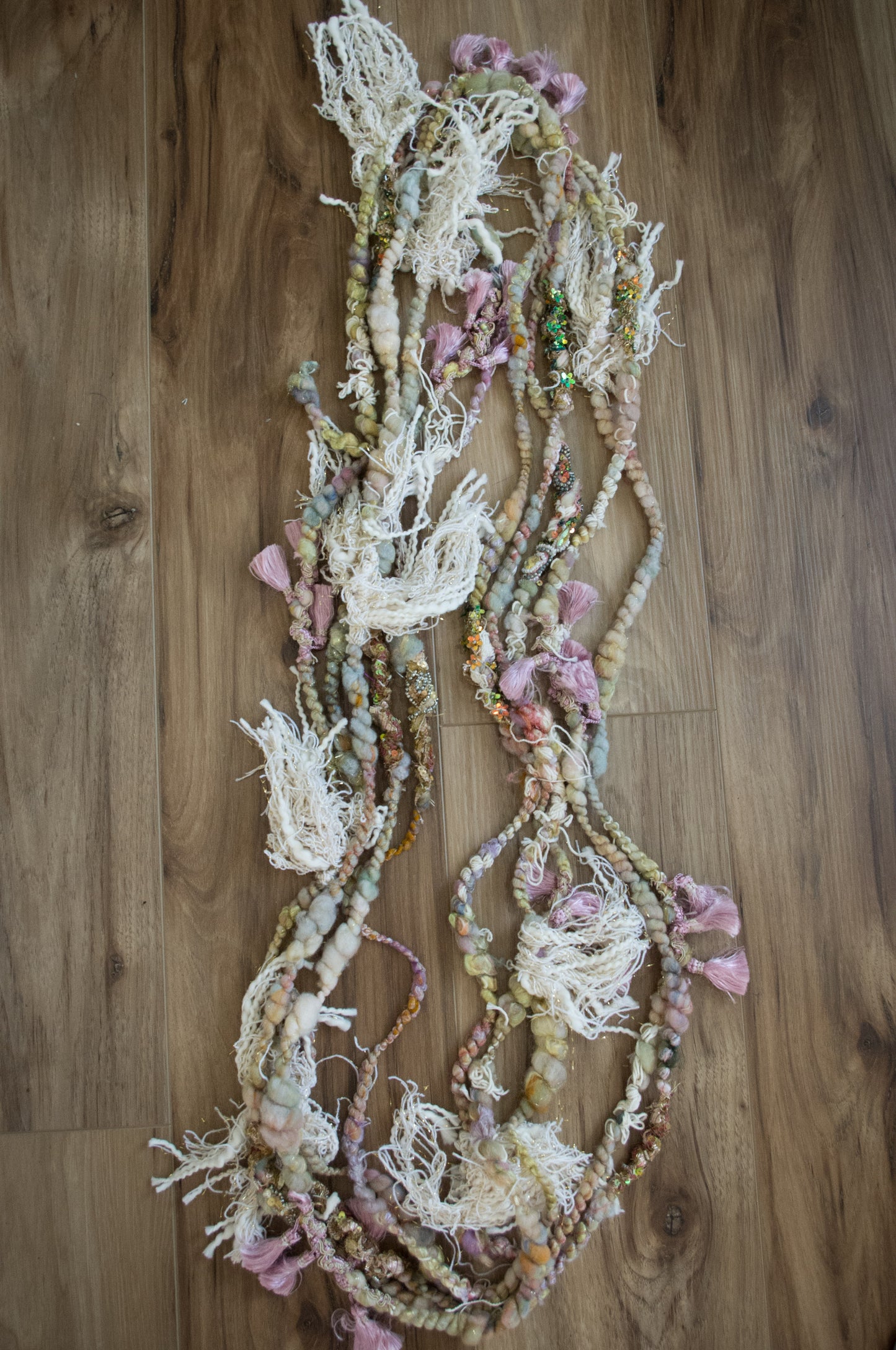 New Listing: Vintage Fabric and Fringe Handspun Art Yarn