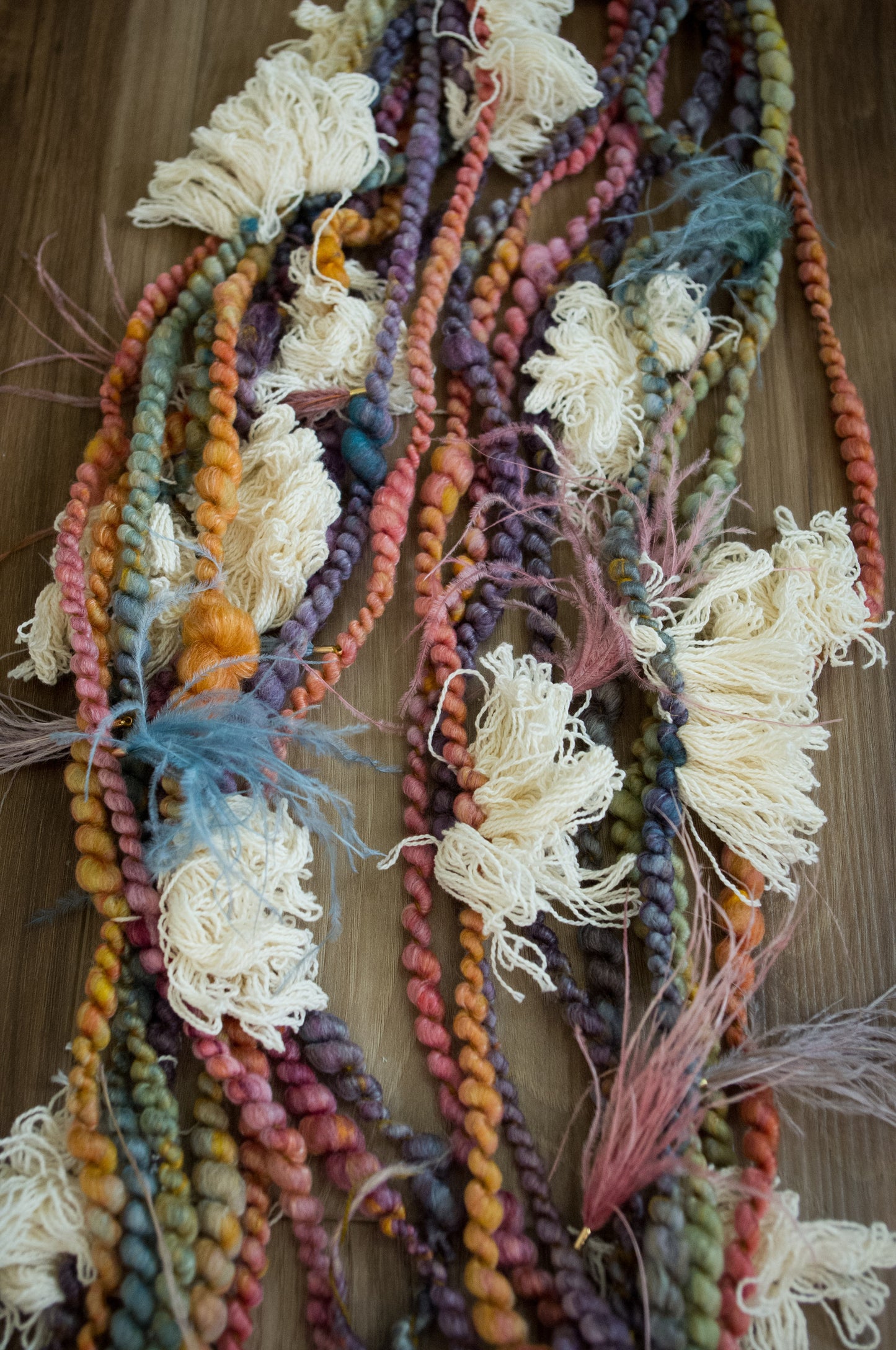 Feather Tassels and Fringe Handspun Art Yarn
