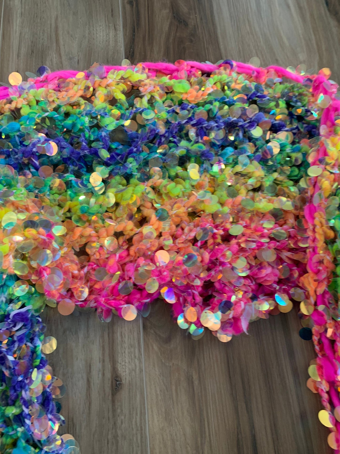 Bulky Handknit Scarf: Jumbo sequin triangle scarf