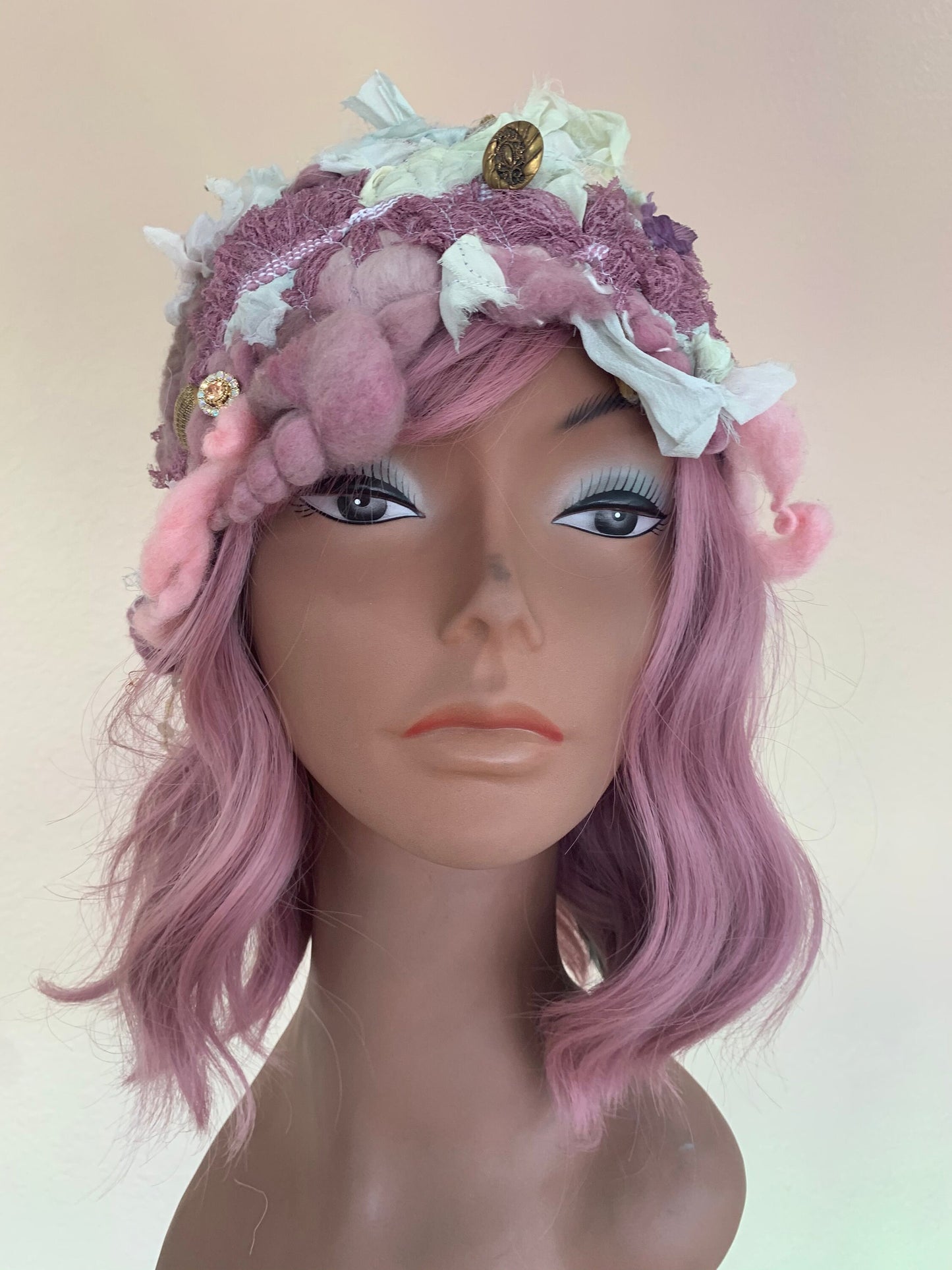 Handknit Art Yarn Hat: Cloche