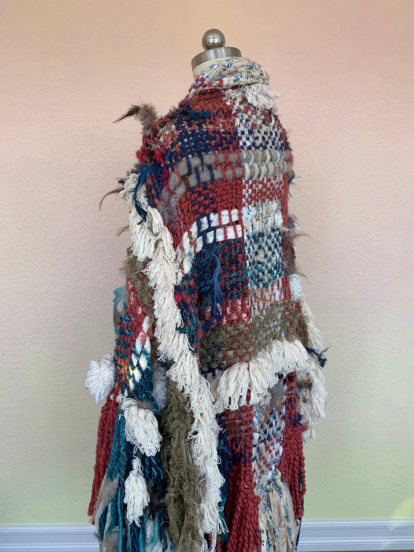 Triloom Shawl/ Blanket Wrap/ Handwoven Shawl/ Fashion Blanket/ Blanket Fashion/ Boho Wrap/ Triangle Shawl/ Art Yarn Shawl/ Handspun Yarn/
