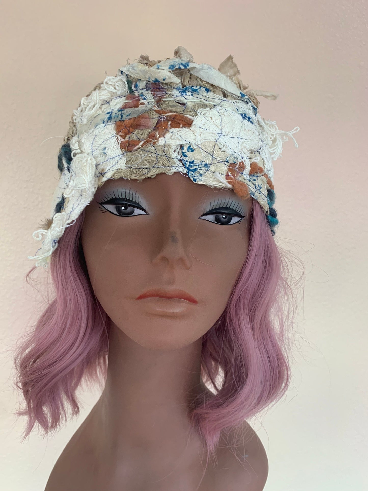Handknit Art Yarn Hat: Cloche Hat