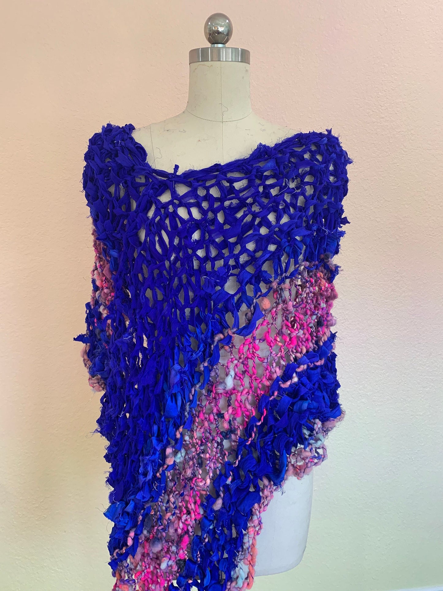 Knit Poncho/ Art Yarn Poncho/ Handspun Poncho/ Boho POncho/ OOAK