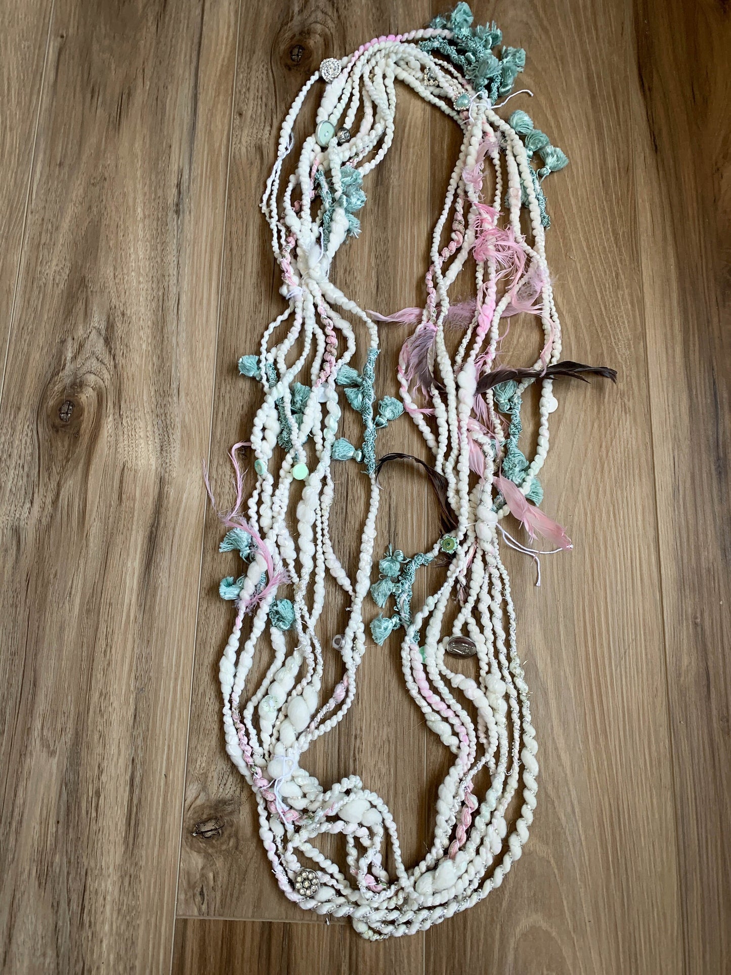 Handspun Art Yarn: Feather and Button Yarn