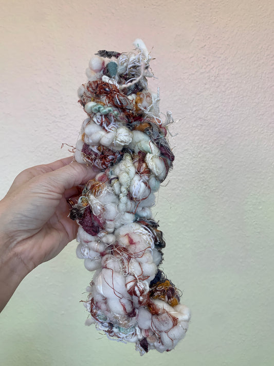 Handspun Art Yarn Coil Plied with Scraps