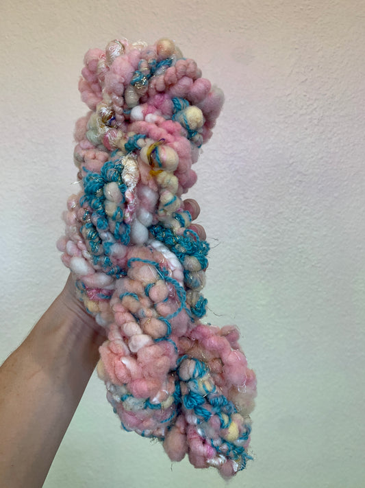 Handspun Art Yarn Coil Plied with Scraps