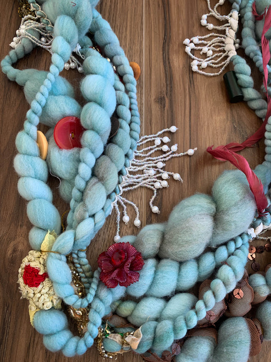 Feather Jumbo Fabric Art Yarn: Super Shells in Smokey Sage Blue