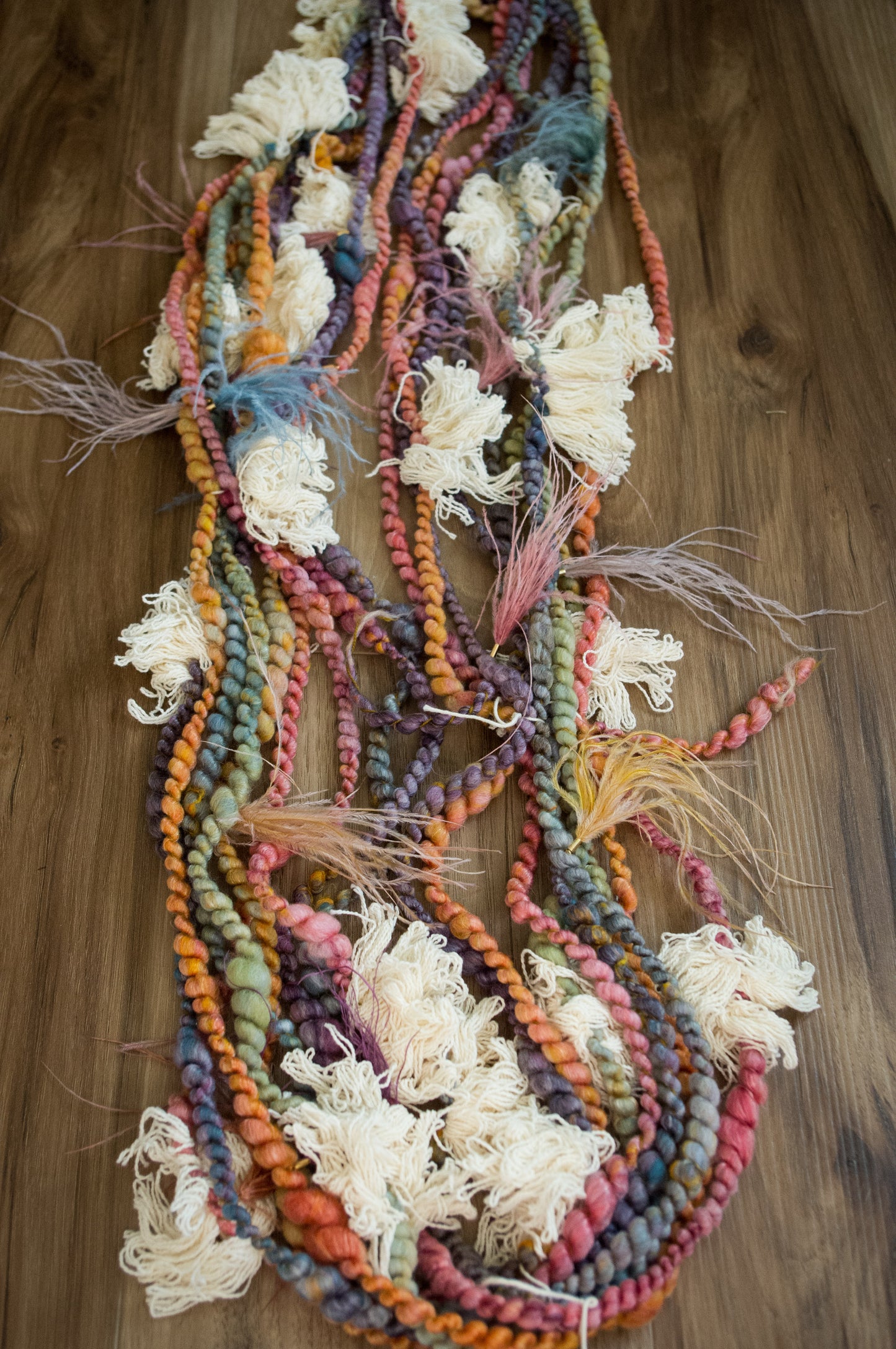 Feather Tassels and Fringe Handspun Art Yarn