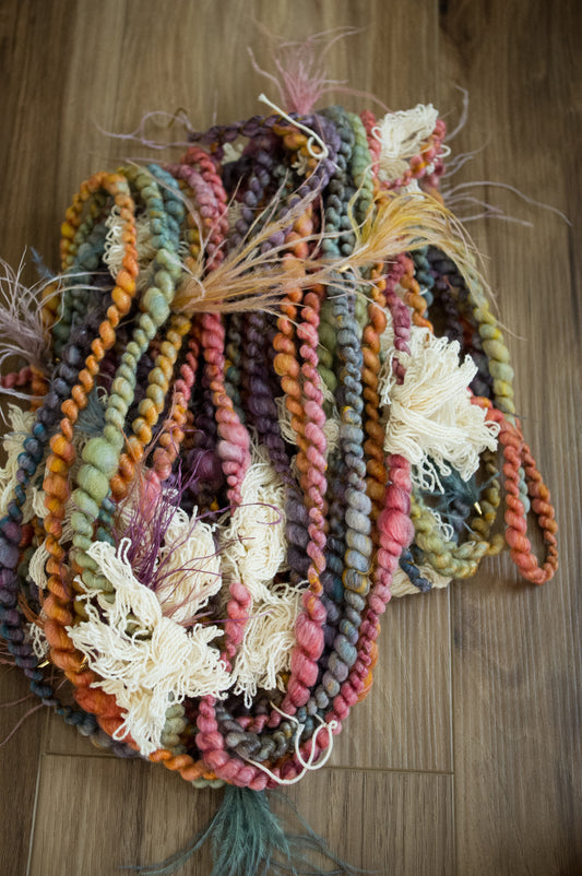 Feather Tassels and Fringe Handspun Art Yarn