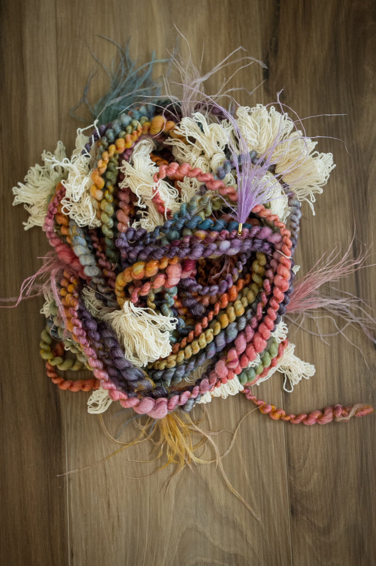 Feather Tassels and Fringe Handspun Art Yarn
